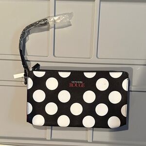 Sephora Rouge Black and White Polka Dot Wrist Pouch